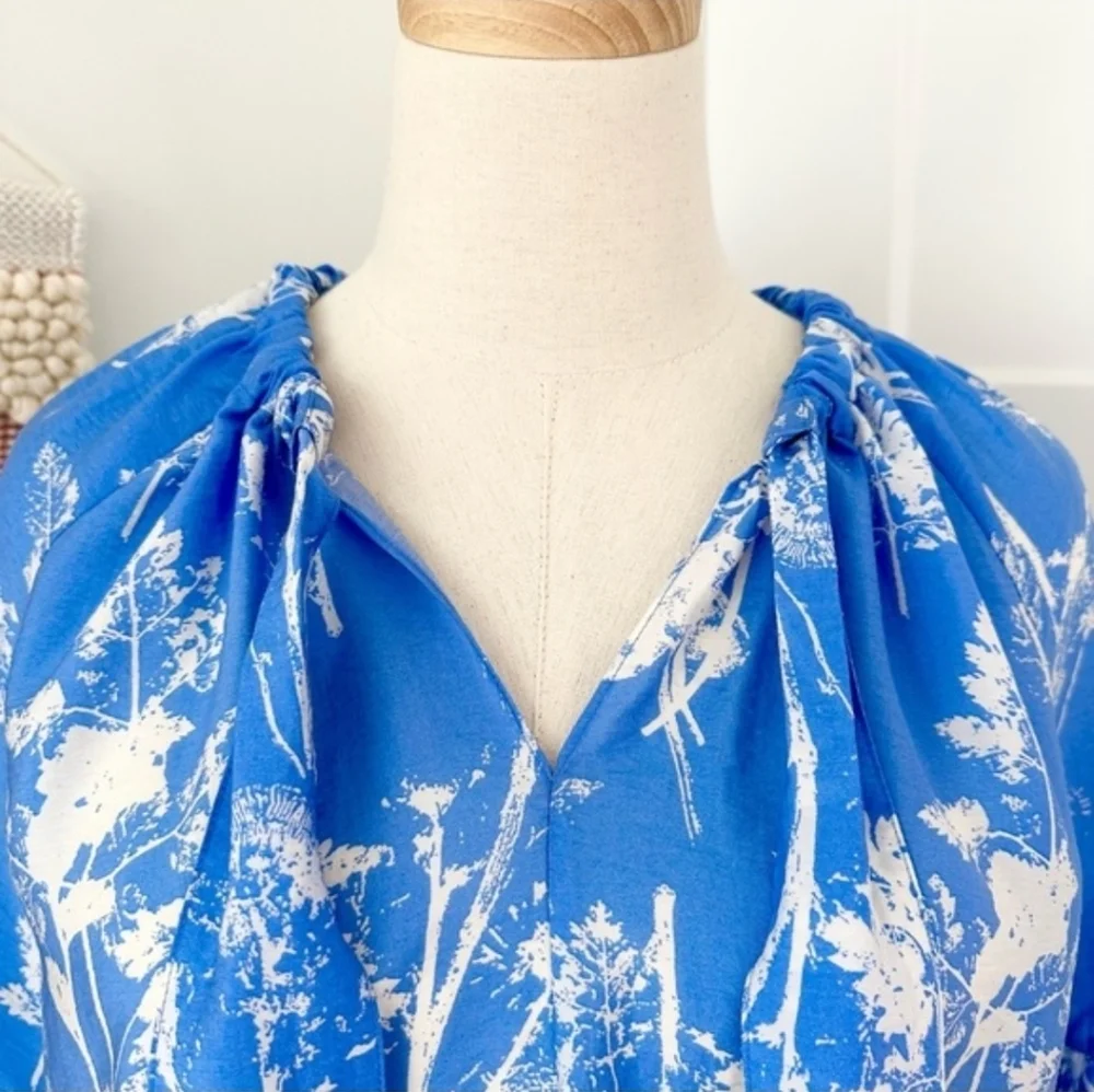 & Other Stories Floral Print Ruffled Midi Dress Tie Neck A-Line - Picture 6 of 11